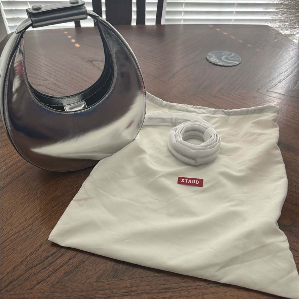 STAUD Silver Metallic Crescent Bag